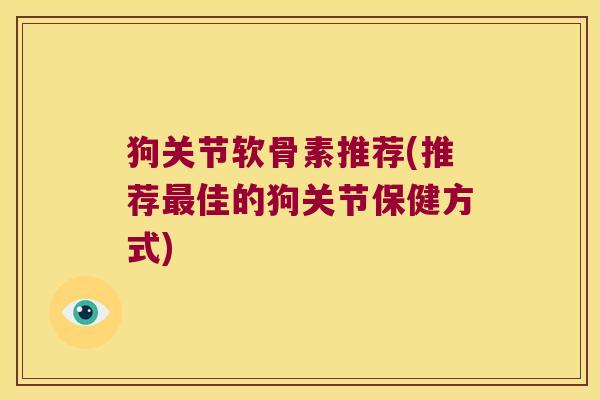狗关节软骨素推荐(推荐最佳的狗关节保健方式)