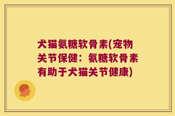 犬猫氨糖软骨素(宠物关节保健:氨糖软骨素有助于犬猫关节健康)