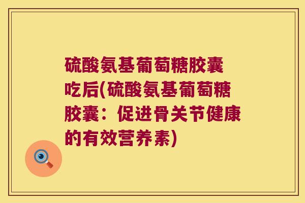 硫酸氨基葡萄糖胶囊 吃后(硫酸氨基葡萄糖胶囊:促进骨关节健康的有效营养素)