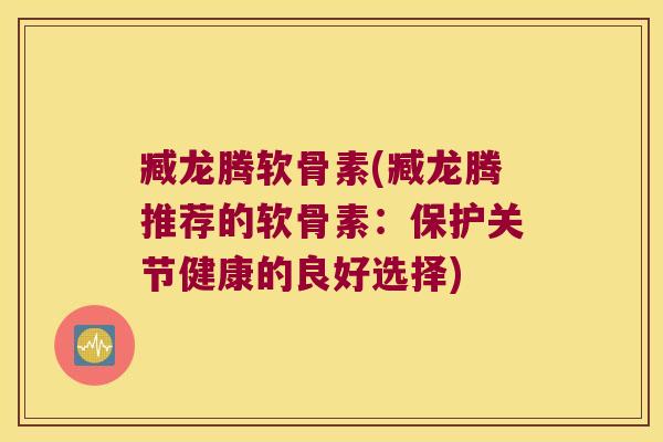 臧龙腾软骨素(臧龙腾推荐的软骨素:保护关节健康的良好选择)