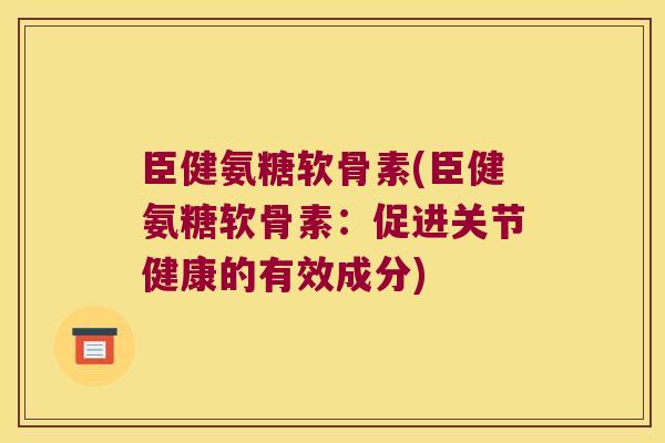 臣健氨糖软骨素(臣健氨糖软骨素:促进关节健康的有效成分)