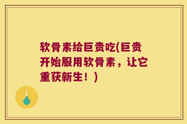 软骨素给巨贵吃(巨贵开始服用软骨素,让它重获新生!)