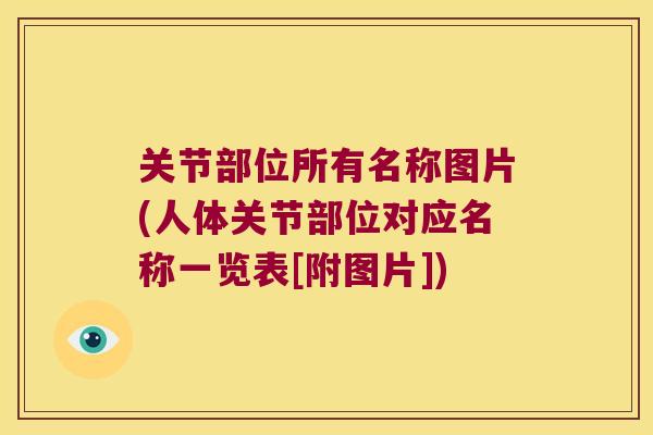 关节部位所有名称图片(人体关节部位对应名称一览表[附图片])