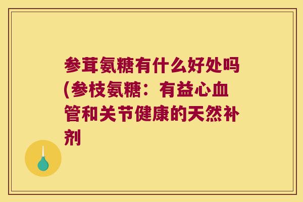 参茸氨糖有什么好处吗(参枝氨糖:有益心血管和关节健康的天然补剂