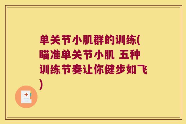 单关节小肌群的训练(瞄准单关节小肌 五种训练节奏让你健步如飞)