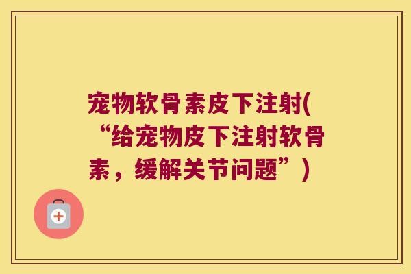 宠物软骨素皮下注射(“给宠物皮下注射软骨素,缓解关节问题”)