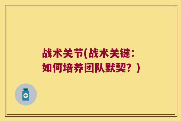 战术关节(战术关键:如何培养团队默契?)