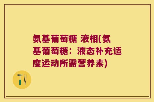 氨基葡萄糖 液相(氨基葡萄糖:液态补充适度运动所需营养素)