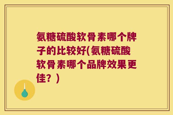 氨糖硫酸软骨素哪个牌子的比较好(氨糖硫酸软骨素哪个品牌效果更佳?)
