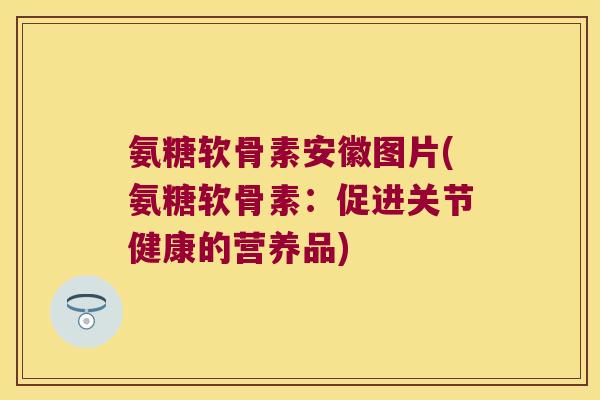 氨糖软骨素安徽图片(氨糖软骨素:促进关节健康的营养品)