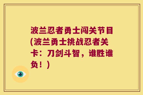 波兰忍者勇士闯关节目(波兰勇士挑战忍者关卡:刀剑斗智,谁胜谁负!)
