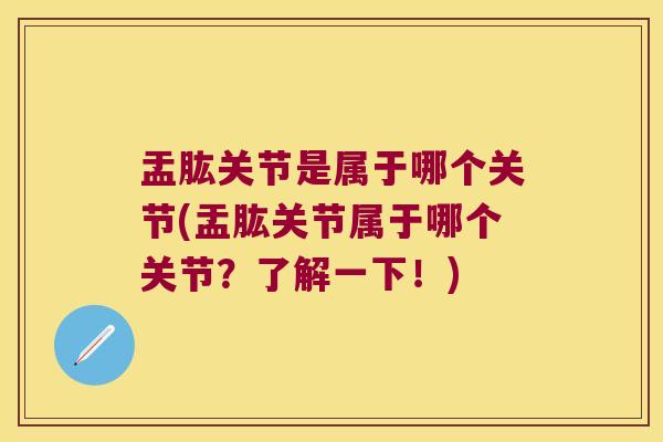 盂肱关节是属于哪个关节(盂肱关节属于哪个关节？了解一下！)