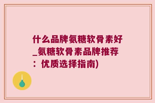 什么品牌氨糖软骨素好_氨糖软骨素品牌推荐:优质选择指南)