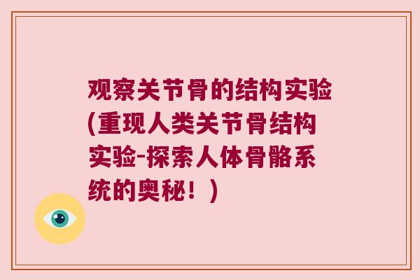 观察关节骨的结构实验(重现人类关节骨结构实验-探索人体骨骼系统的奥秘!)