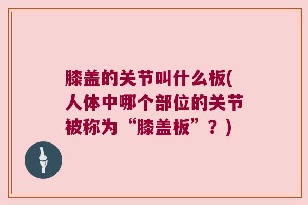 膝盖的关节叫什么板(人体中哪个部位的关节被称为“膝盖板”?) 膝盖的关节叫什么板(人体中哪个部位的关节被称为“膝盖板”?)
